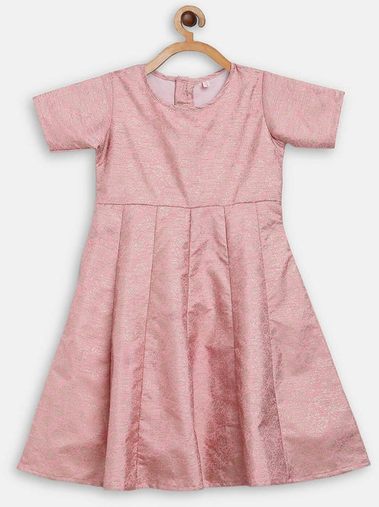 Ahalyaa Pink Poly Silk Gold Print Girl's Kids Dress For Girls Grab2Buy Ahalyaa Grab2Buy