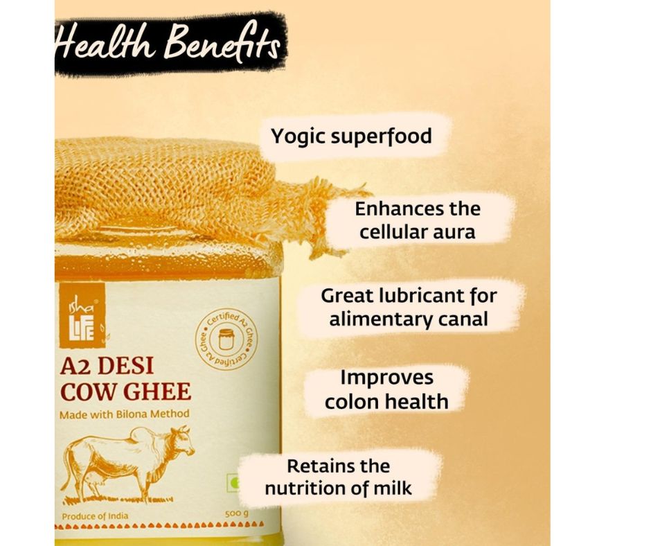 Isha Life Pure A2 Desi Cow Ghee | Made Traditionally from Curd | Made from Grass-fed Free Grazing Desi Cows' Milk - Grab2buy