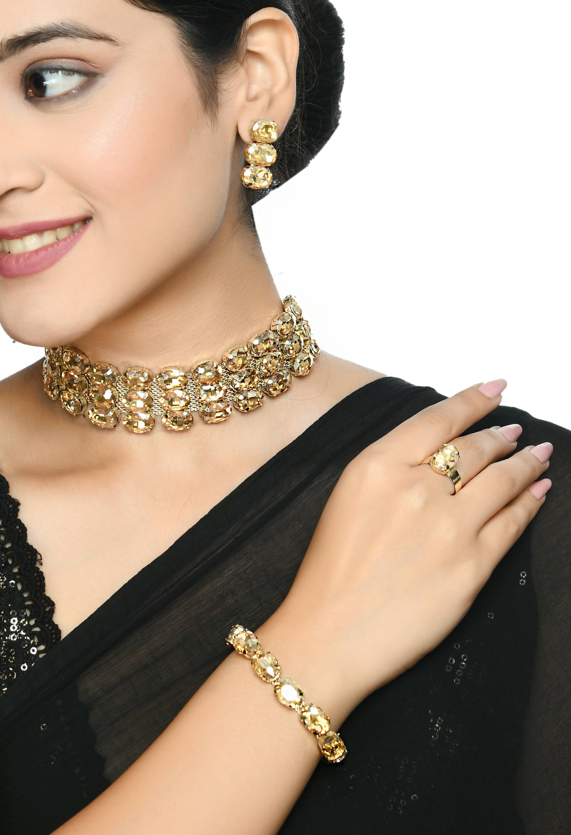 Mominos Fashion Johar Kamal Gold-Plated Finish Stone Choker For Women (Golden) - Grab2buy
