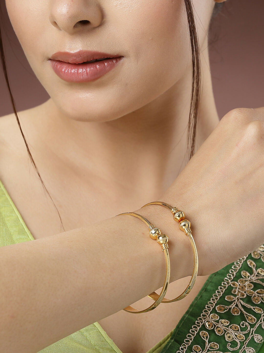 NVR Women's Set of 2 Gold-Plated Handcrafted Adjustable Bangles - Grab2buy