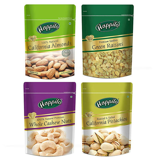 Grab2Buy Premium Dry Fruits Combo (California Almonds, Raisins, Whole Cashews, Roasted Pistachios) Grab2Buy Happilo Grab2Buy