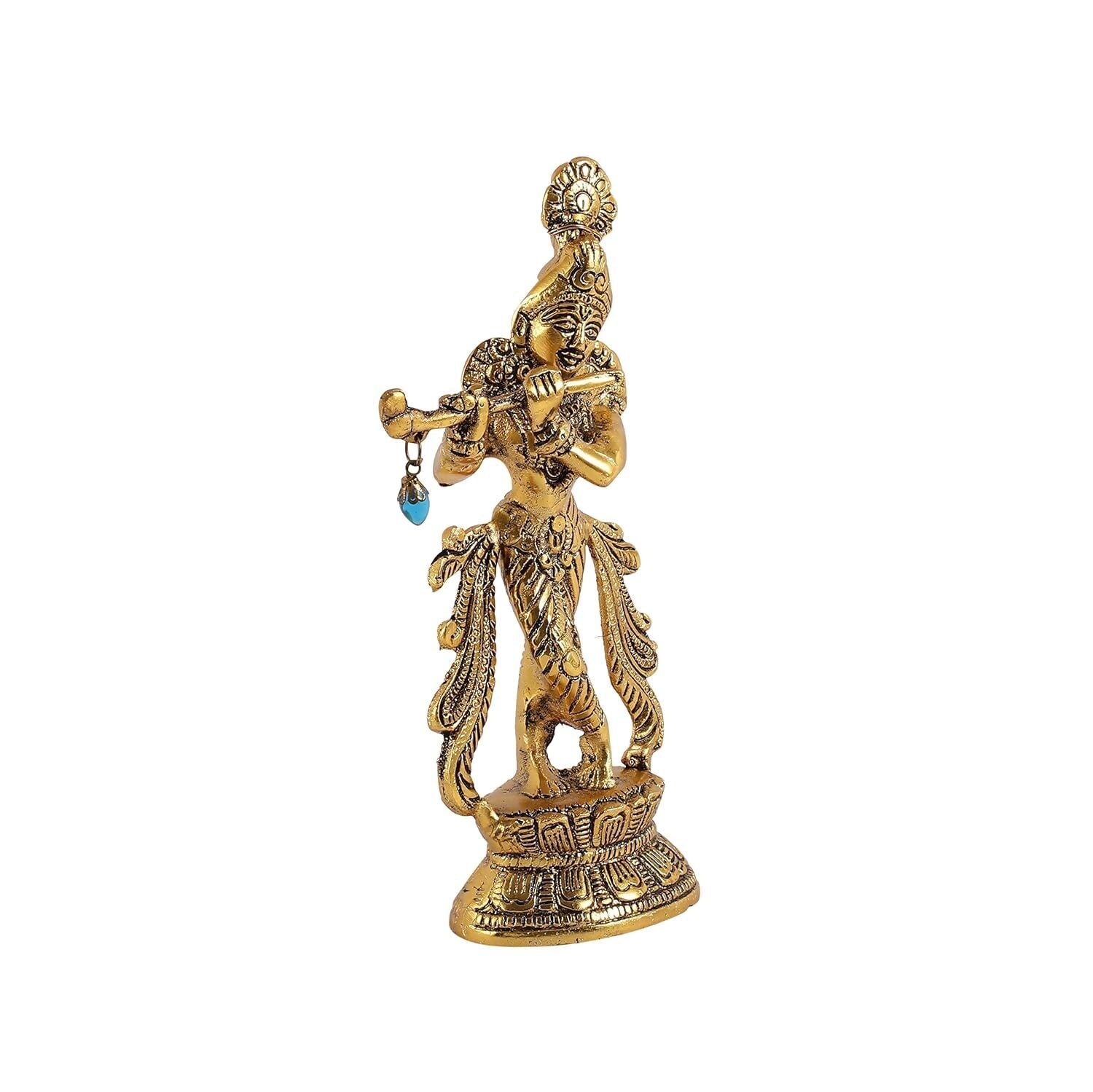 Purestory Lord Krishna Metal Statues Playing Flute - Grab2buy