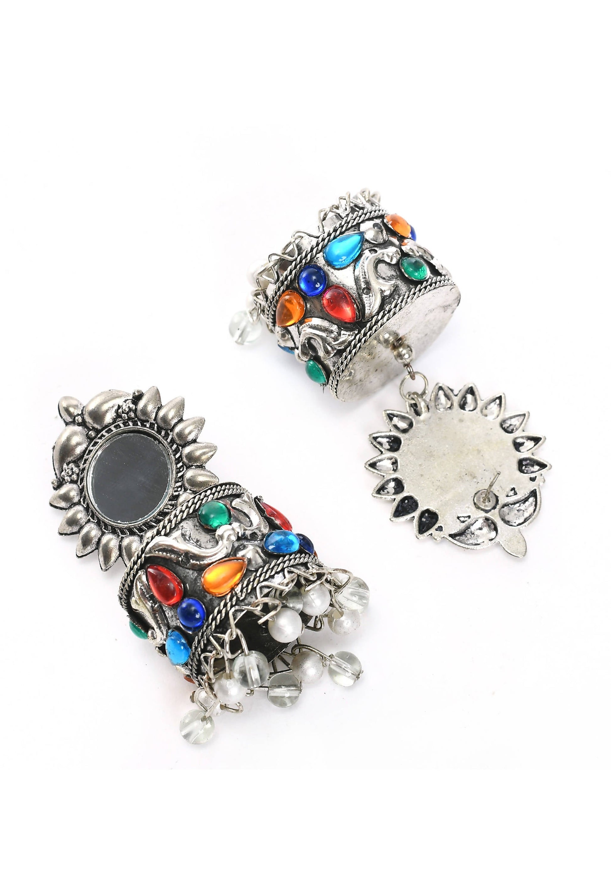 Mominos Fashion Johar Kamal Women Multi Kundan Oxidised Jhumkas - Grab2buy