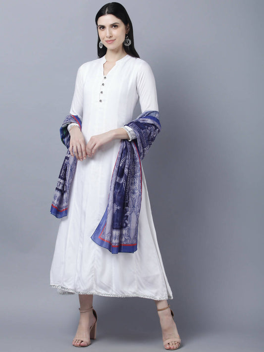Myshka Women White Anarkali Kurta With Dupatta
