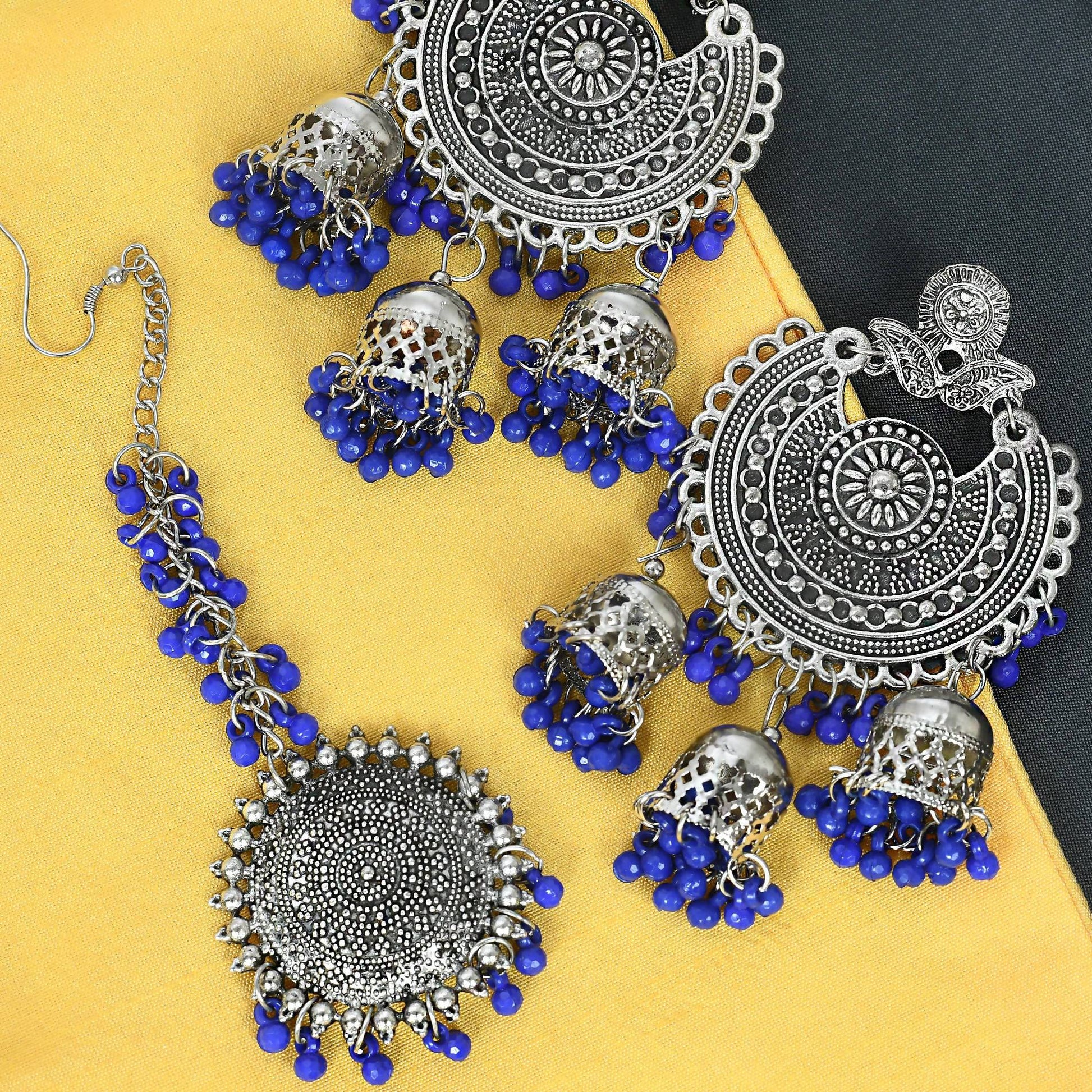 Mominos Fashion Johar Kamal Silver Jhumkas With Maang Tikka Earrings - Grab2buy