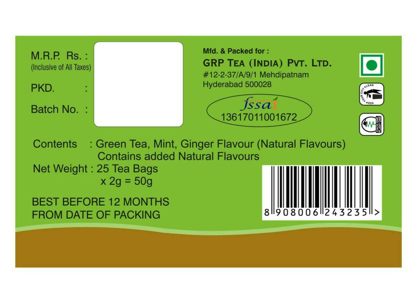 Tanza Tea Slim Green Tea Bags Mint Ginger - Grab2buy
