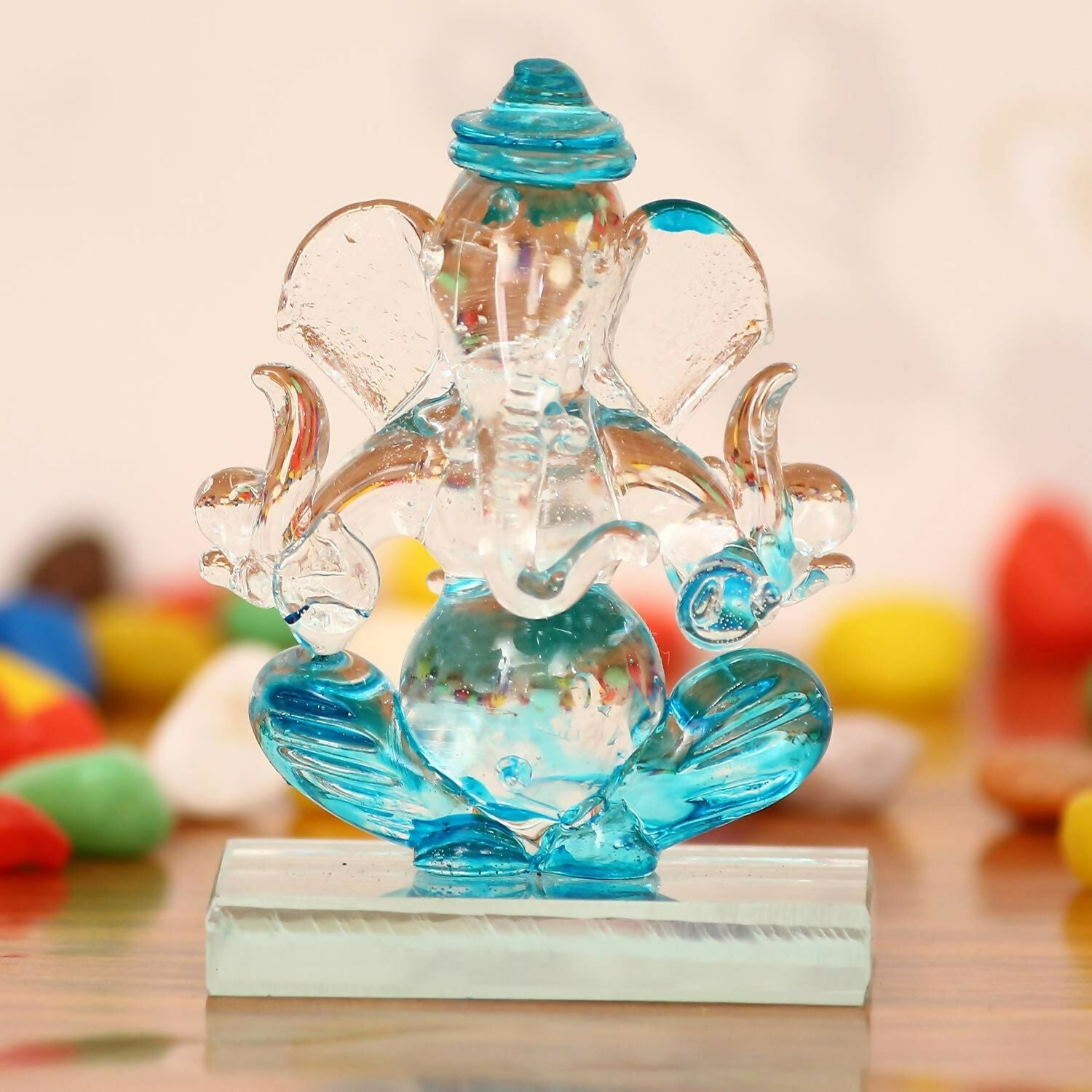 eCraftIndia SkyBlue and Transparent Double Sided Crystal Car Ganesha Showpiece - Grab2buy