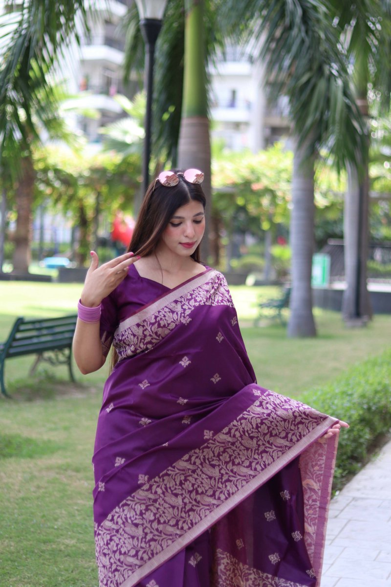Aastha Fashion Purple Woven Handloom Raw Silk Saree with Blouse - Grab2buy