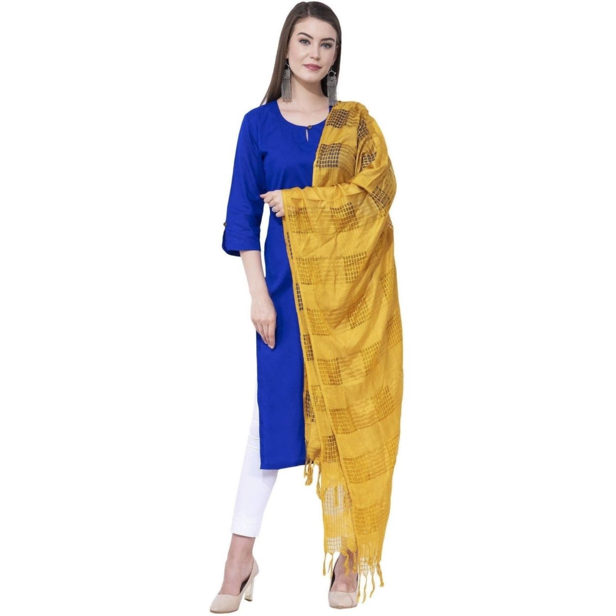 A R SILK Yellow Color Window square Cotton Dupattas and Chunnis