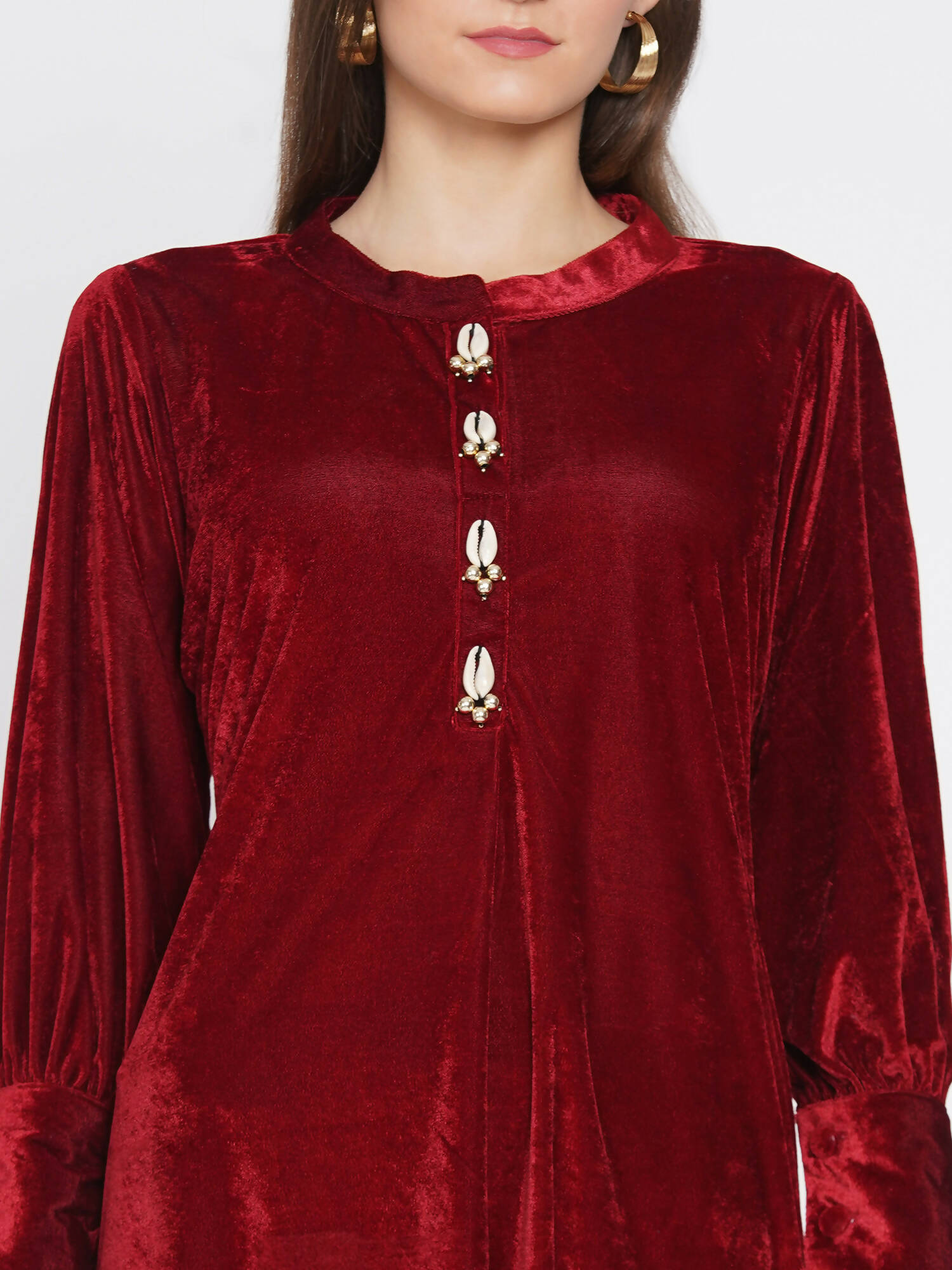 Women Republic Maroon Velvet Cowl Style Kurta With Pants - Grab2buy