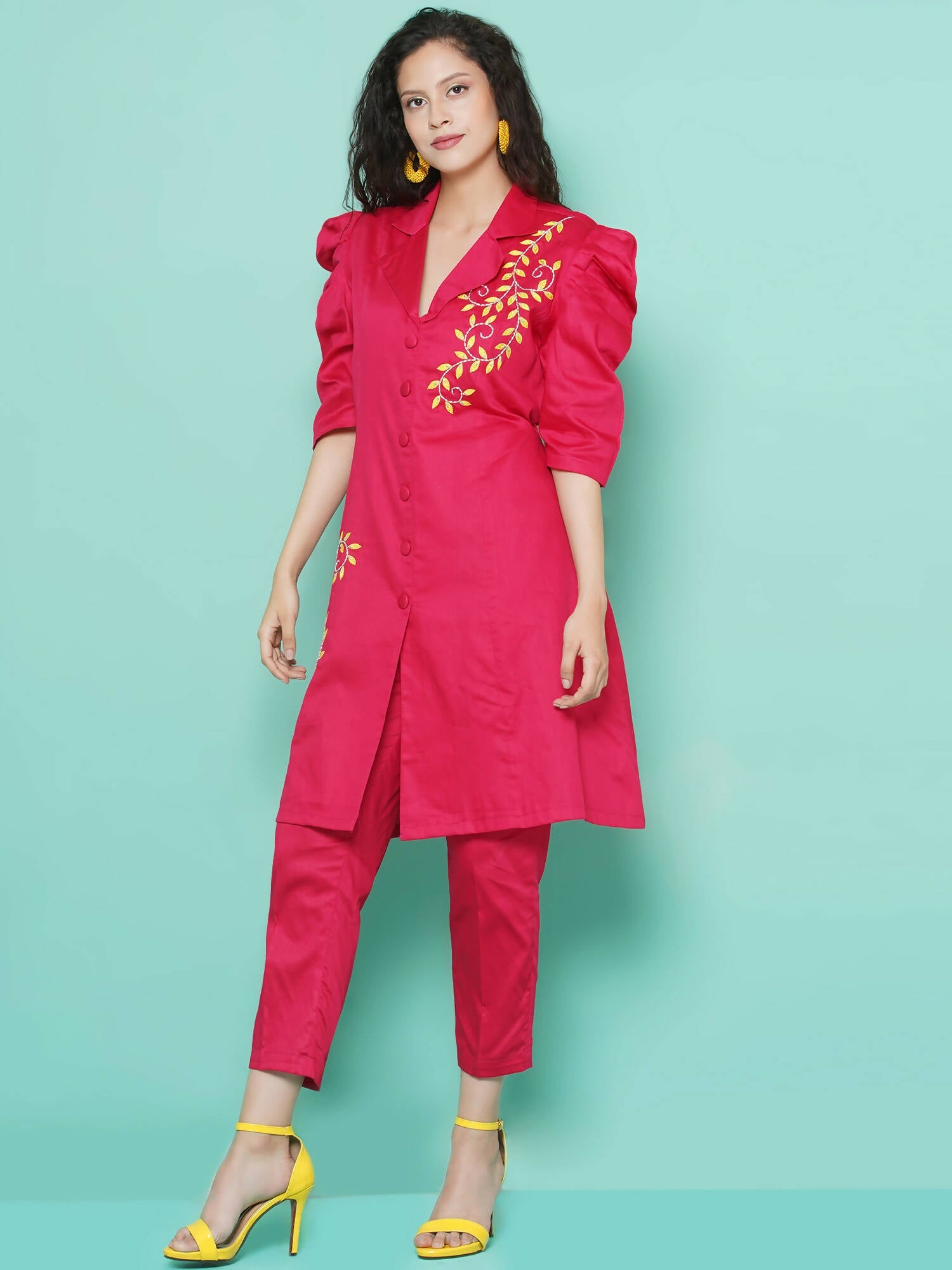 Women Republic Pink Cotton Silk Embroidered and Embellished Coord Set - Grab2buy
