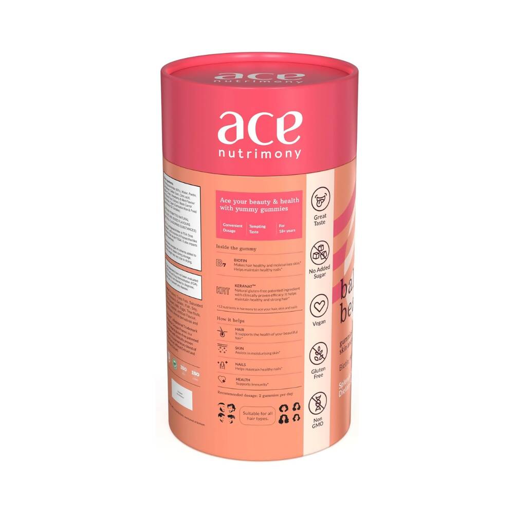 Ace Nutrimony Biotin Balanced Beauty Hair Gummies for Skin and Nails with Clinically Proven Keranat, Biotin - Strawberry - Grab2buy