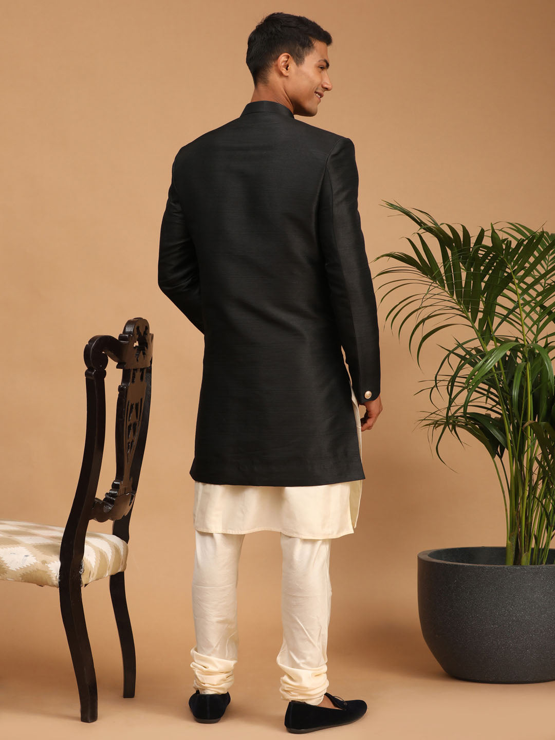 Vastramay Men's Cream And Turquoise Viscose Ethnic Combo Set - Grab2buy