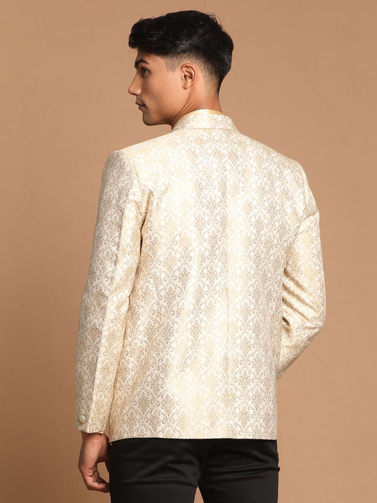 Vastramay Men's Gold And Beige Blazer - Grab2buy
