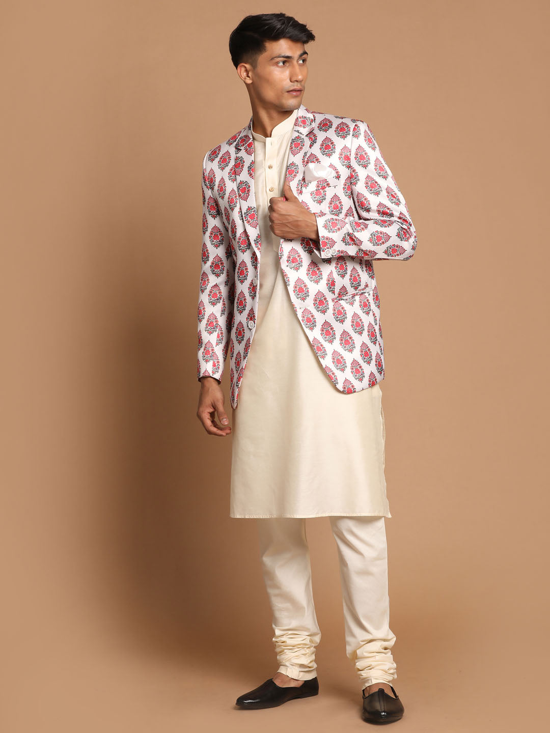 Vastramay Men's Cream Viscose Ethnic Combo Set - Grab2buy