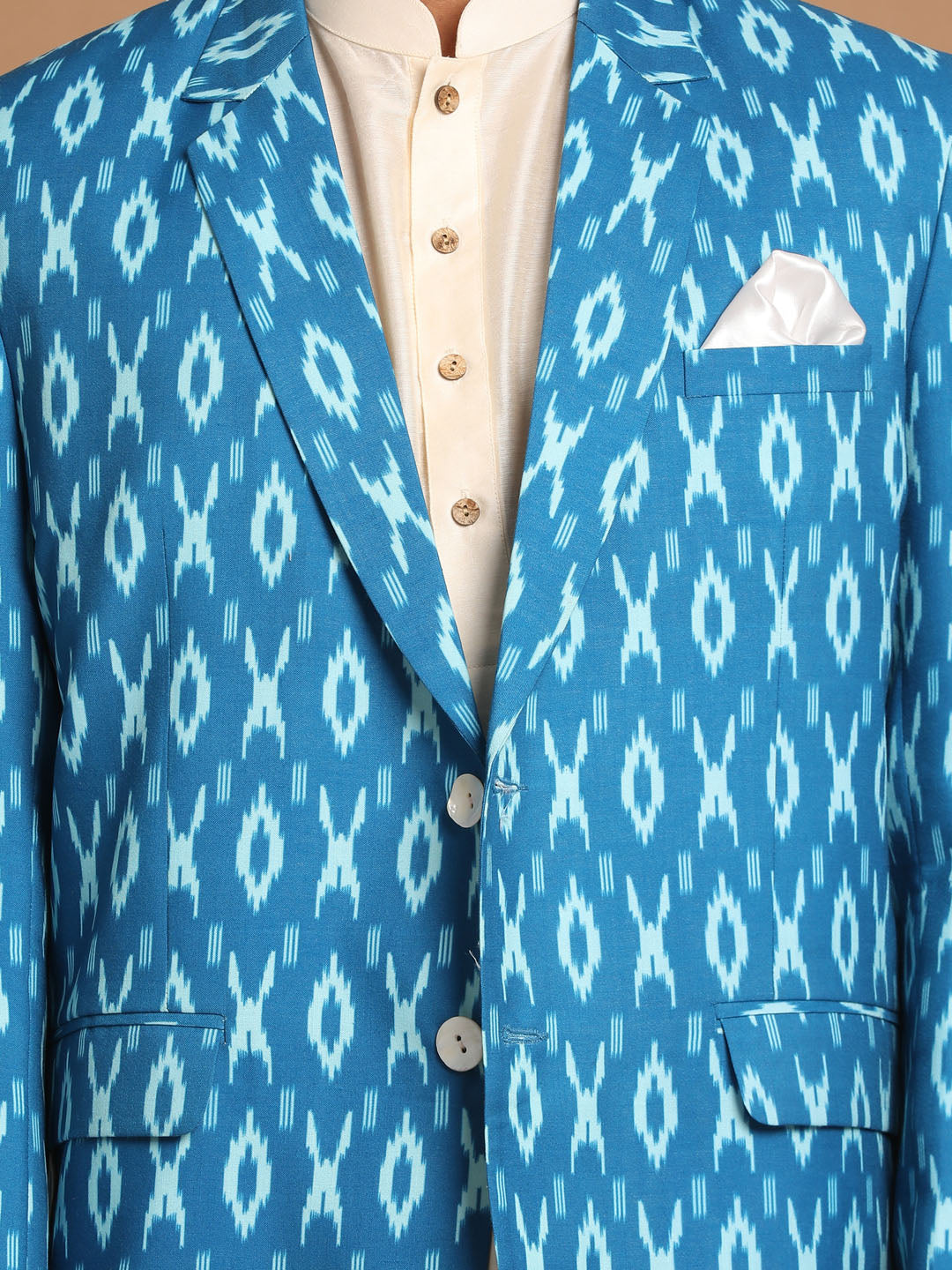 Vastramay Men's Turquoise And Cream Viscose Ethnic Combo Set - Grab2buy
