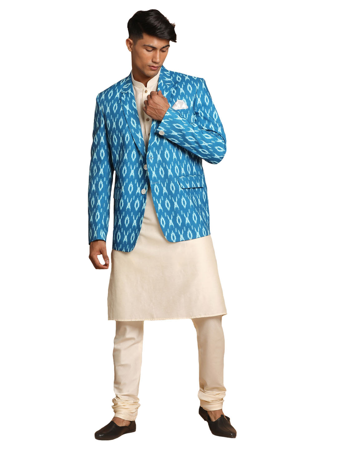 Vastramay Men's Turquoise And Cream Viscose Ethnic Combo Set - Grab2buy