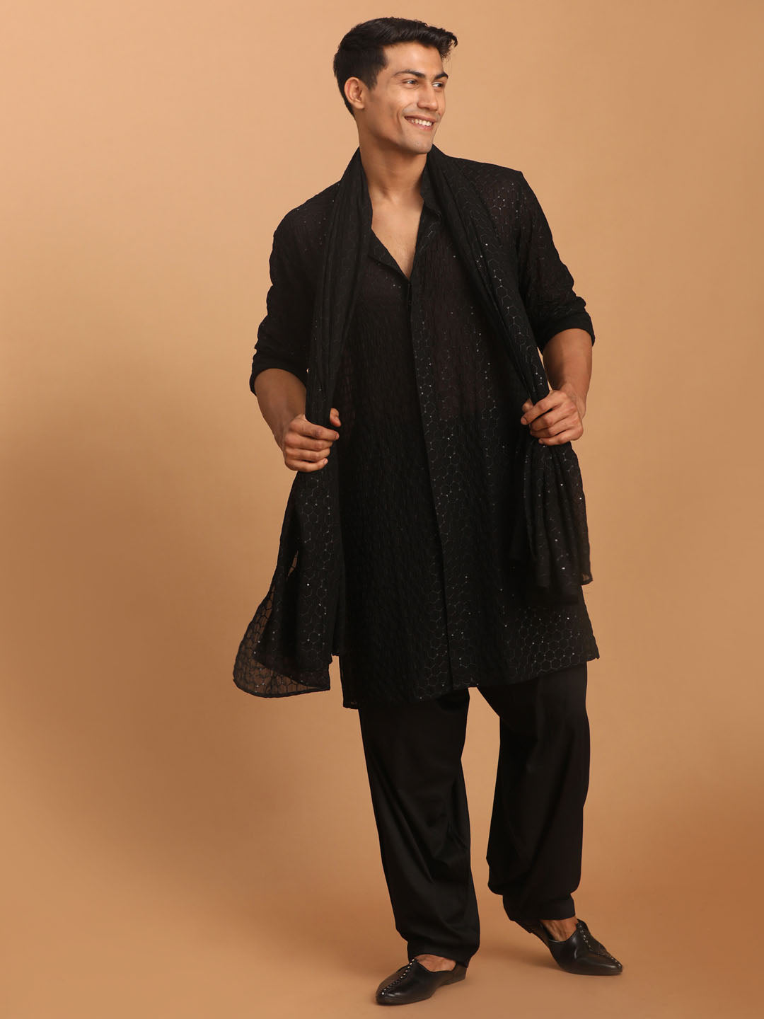 Vastramay Men's Black Sequins Dupatta - Grab2buy