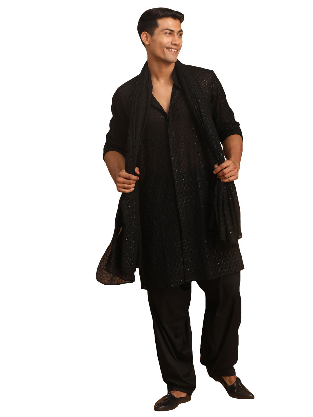 Vastramay Men's Black Sequins Dupatta - Grab2buy