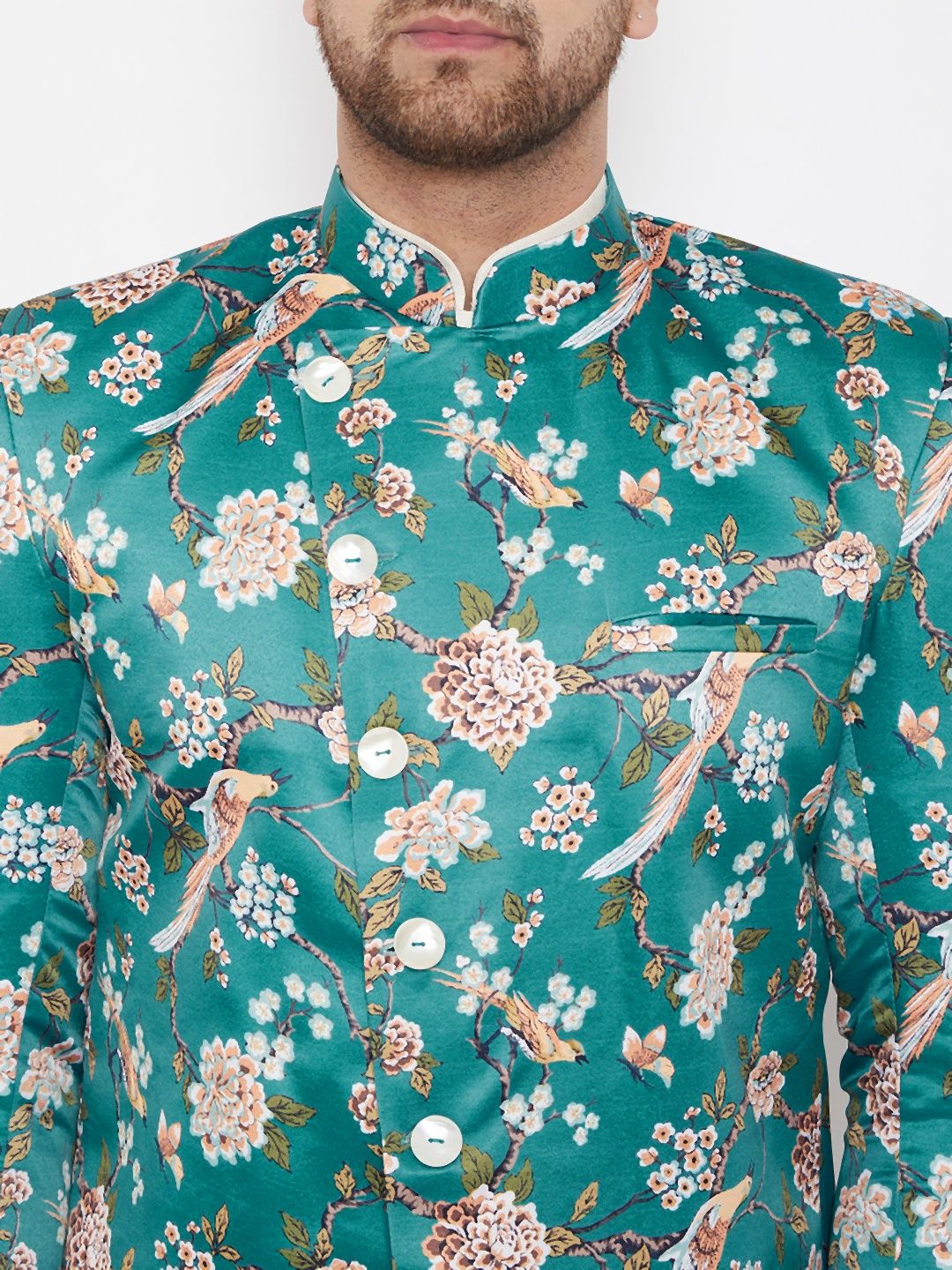 Vastramay Men's Multicolor Base Blue Silk Blend Sherwani Only Top - Grab2buy