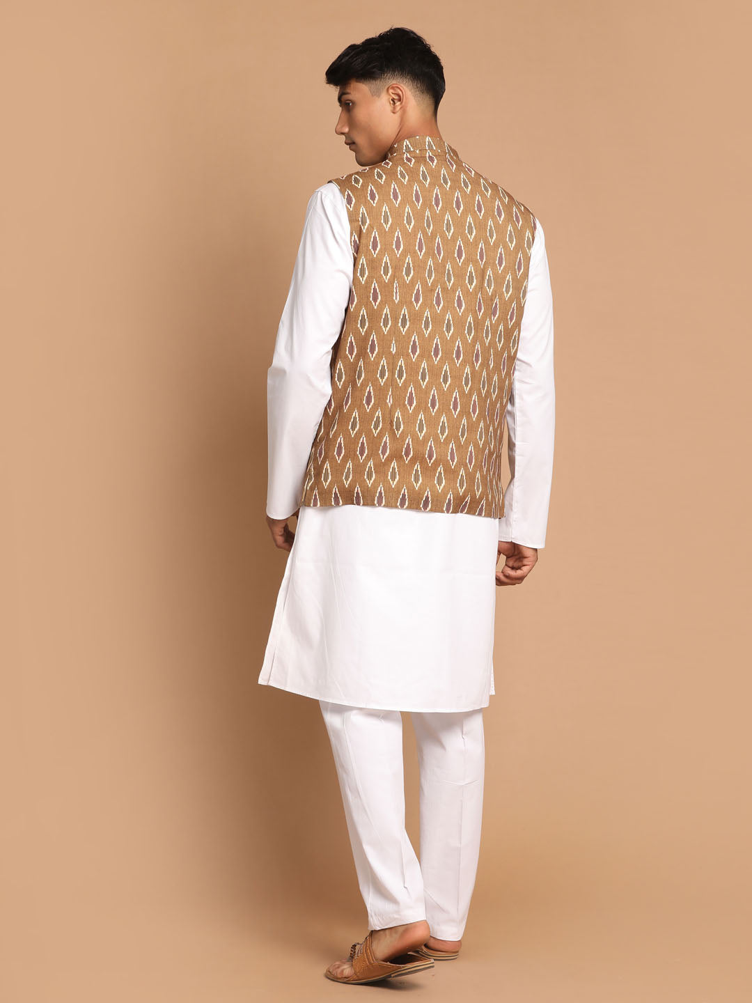 Vastramay Men's Green And White Pure Cotton Jacket, Kurta And Pyjama Set - Grab2buy