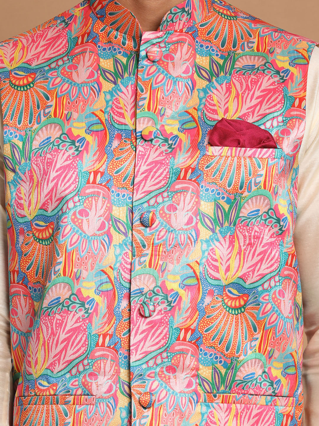 Vastramay Men's Multicolored Viscose Jacket, Kurta And Pyjama Set - Grab2buy