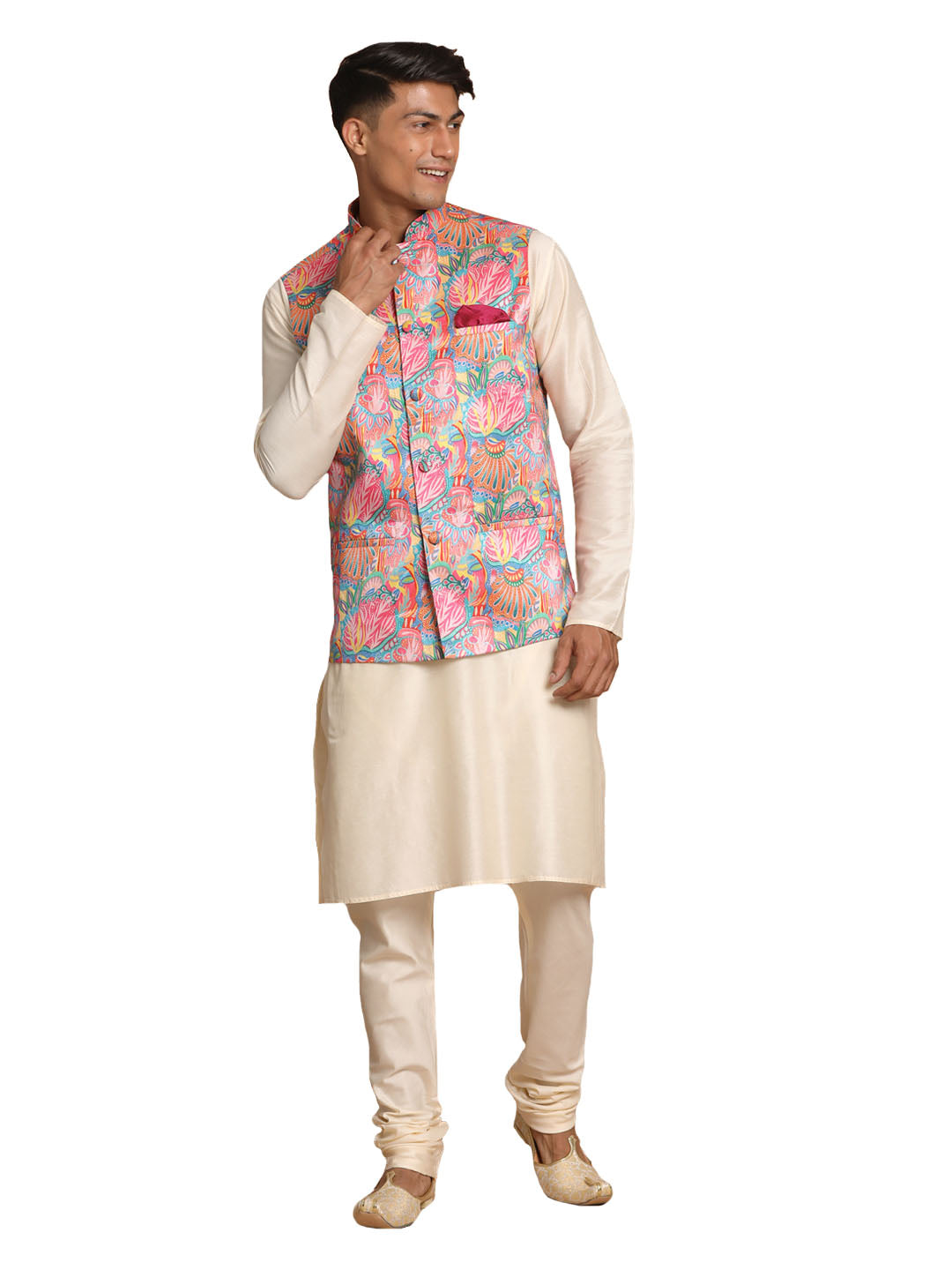 Vastramay Men's Multicolored Viscose Jacket, Kurta And Pyjama Set - Grab2buy