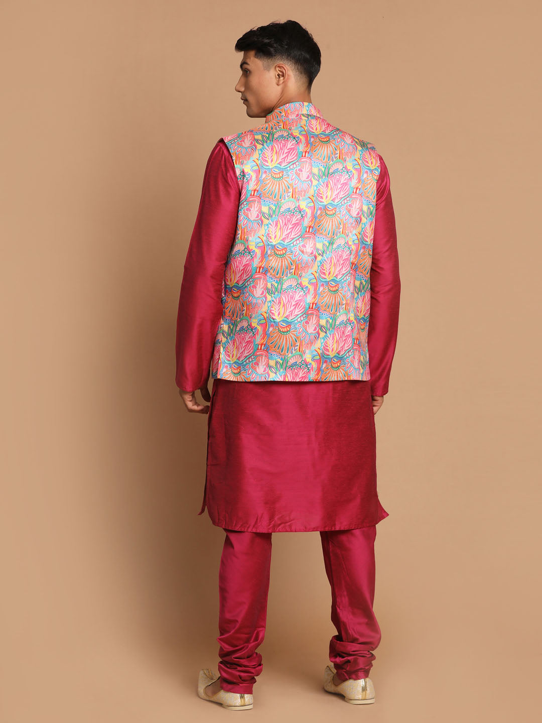 Vastramay Men's Multicolored Poly Viscose Jacket, Kurta And Pyjama Set - Grab2buy