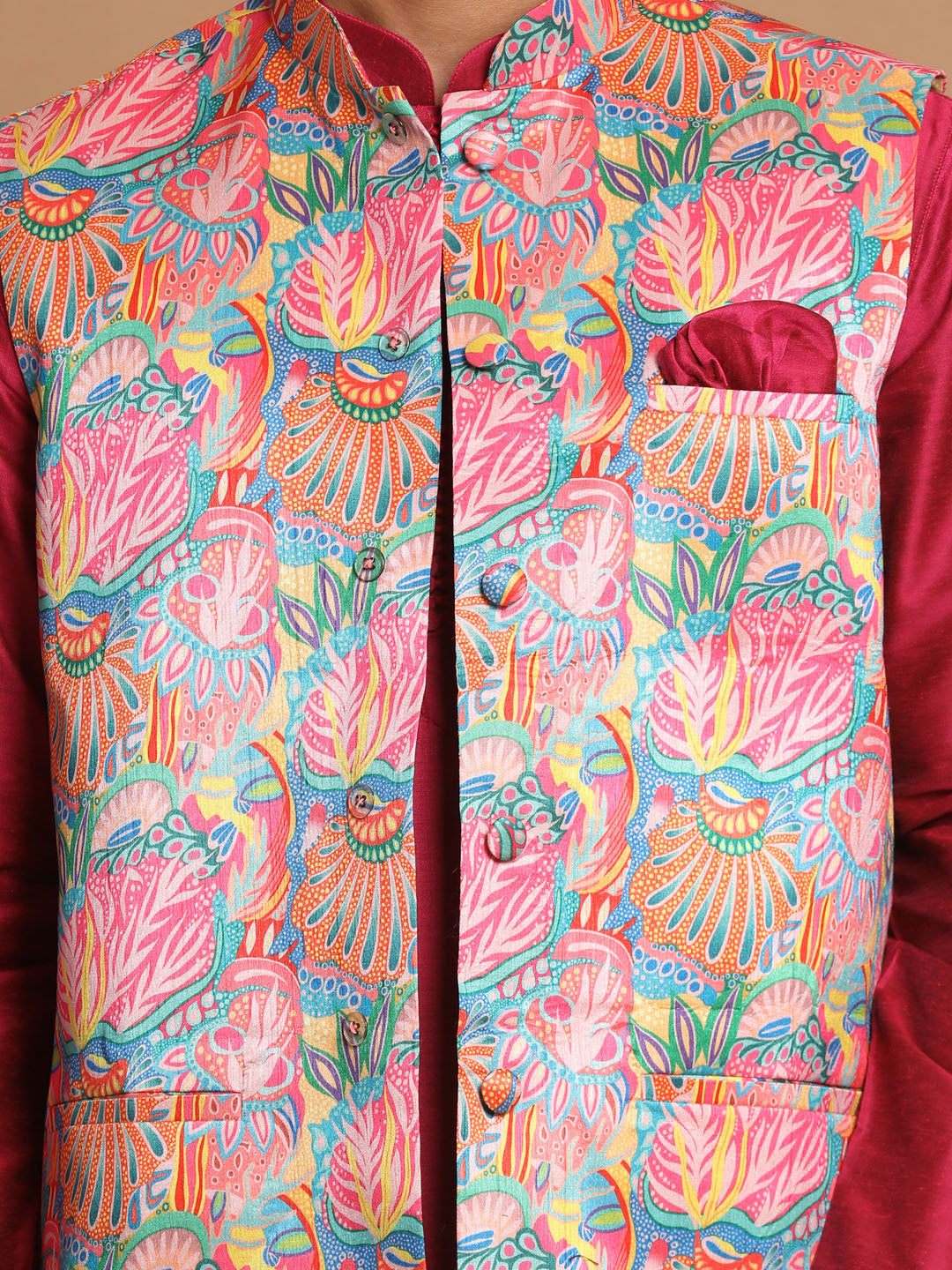 Vastramay Men's Multicolored Poly Viscose Jacket, Kurta And Pyjama Set - Grab2buy