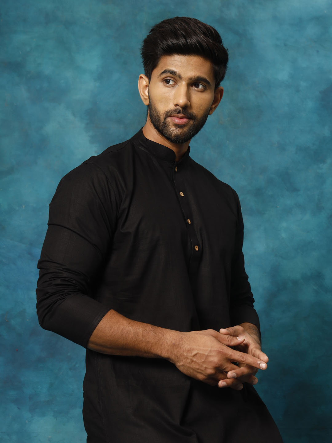 Vastramay Men's Black Cotton Blend Kurta Pyjama Set - Grab2buy