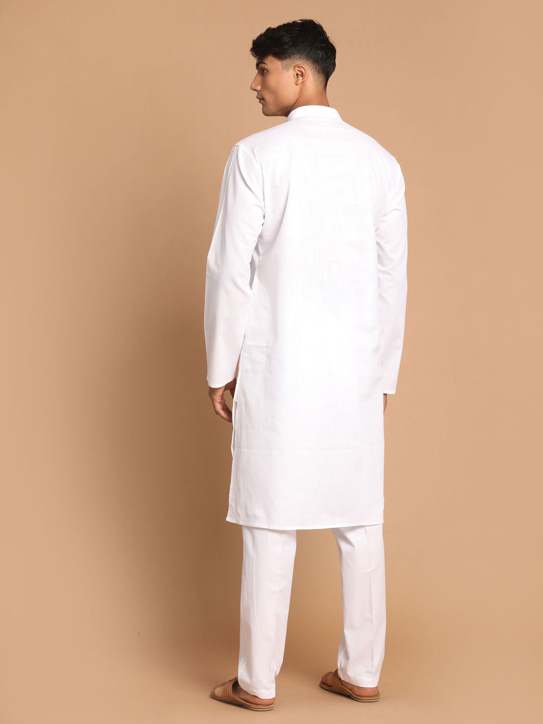 Vastramay Men's White Cotton Blend Kurta Pyjama Set - Grab2buy