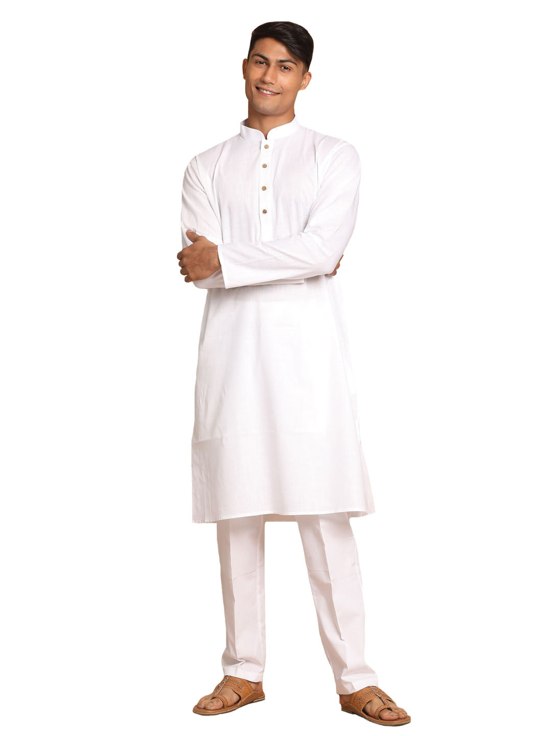Vastramay Men's White Cotton Blend Kurta Pyjama Set - Grab2buy