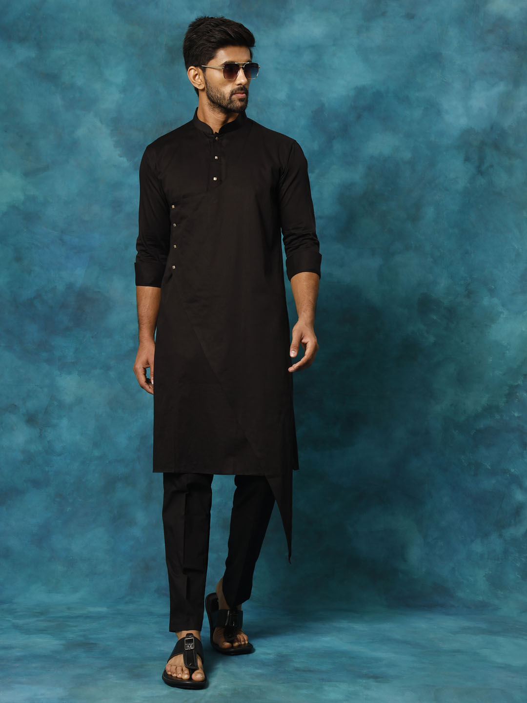 Vastramay Men's Black Cotton Satin Blend Kurta Pyjama Set - Grab2buy
