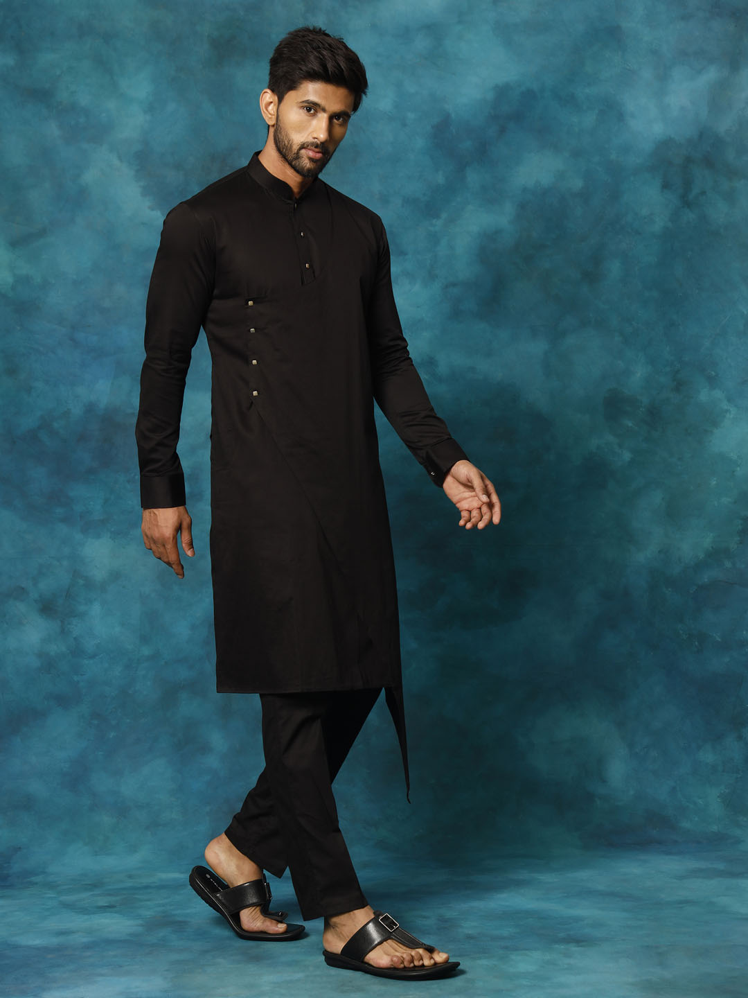 Vastramay Men's Black Cotton Satin Blend Kurta Pyjama Set - Grab2buy