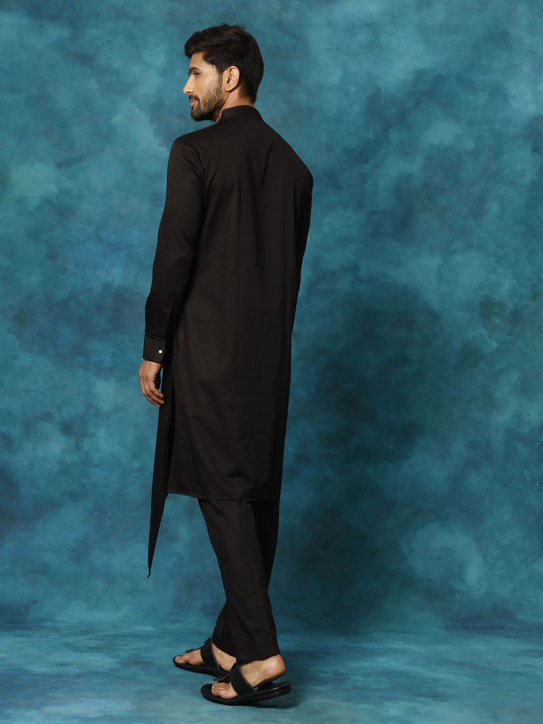 Vastramay Men's Black Cotton Satin Blend Kurta Pyjama Set - Grab2buy