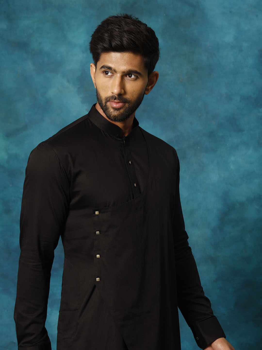 Vastramay Men's Black Cotton Satin Blend Kurta Pyjama Set - Grab2buy