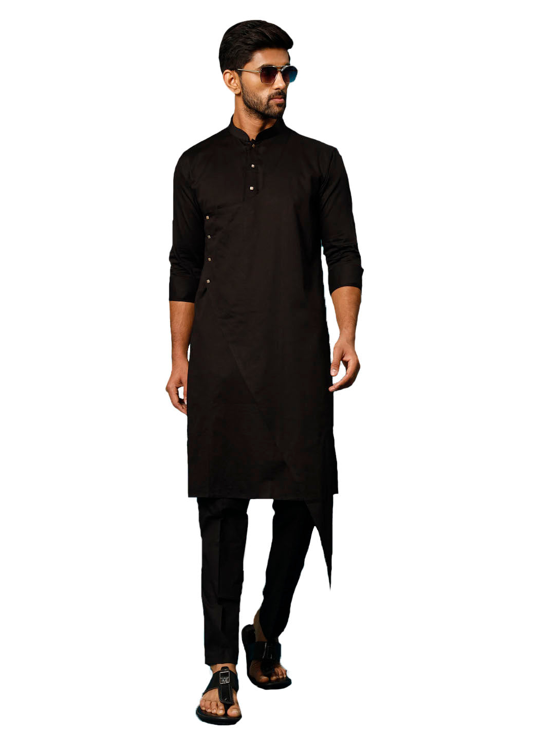 Vastramay Men's Black Cotton Satin Blend Kurta Pyjama Set - Grab2buy