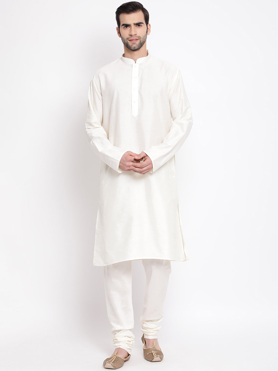Vastramay Men's Cream Viscose Kurta Pyjama Set - Grab2buy