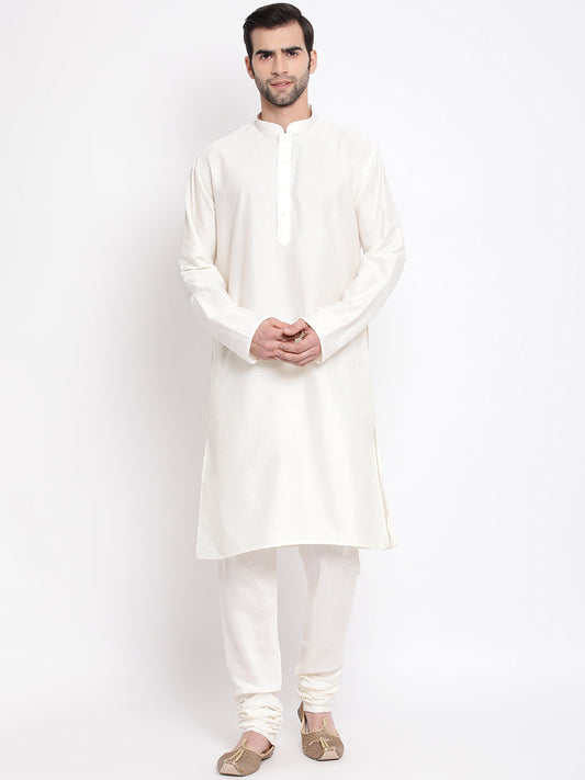 Vastramay Men's Cream Viscose Kurta Pyjama Set - Grab2buy