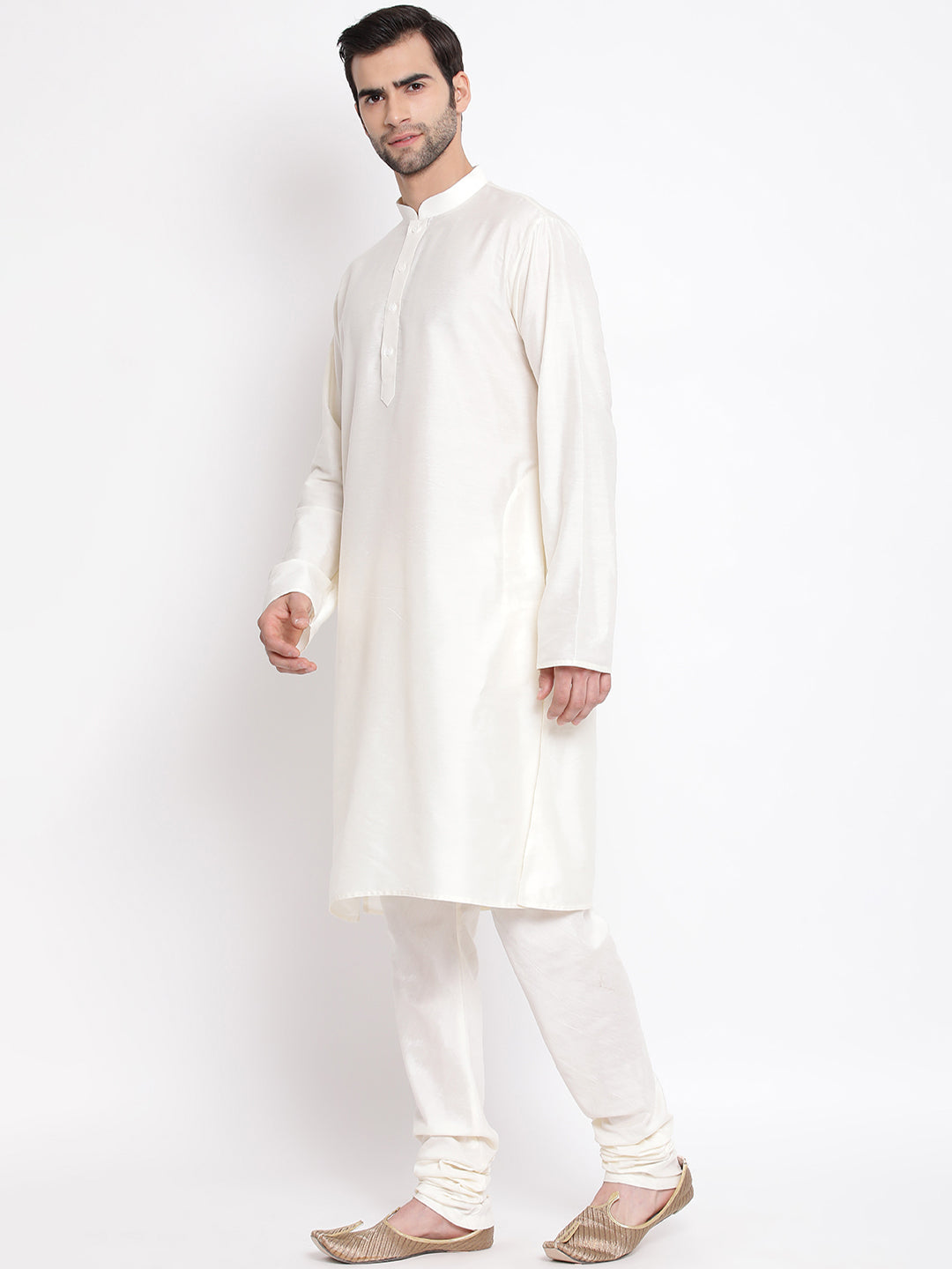Vastramay Men's Cream Viscose Kurta Pyjama Set - Grab2buy