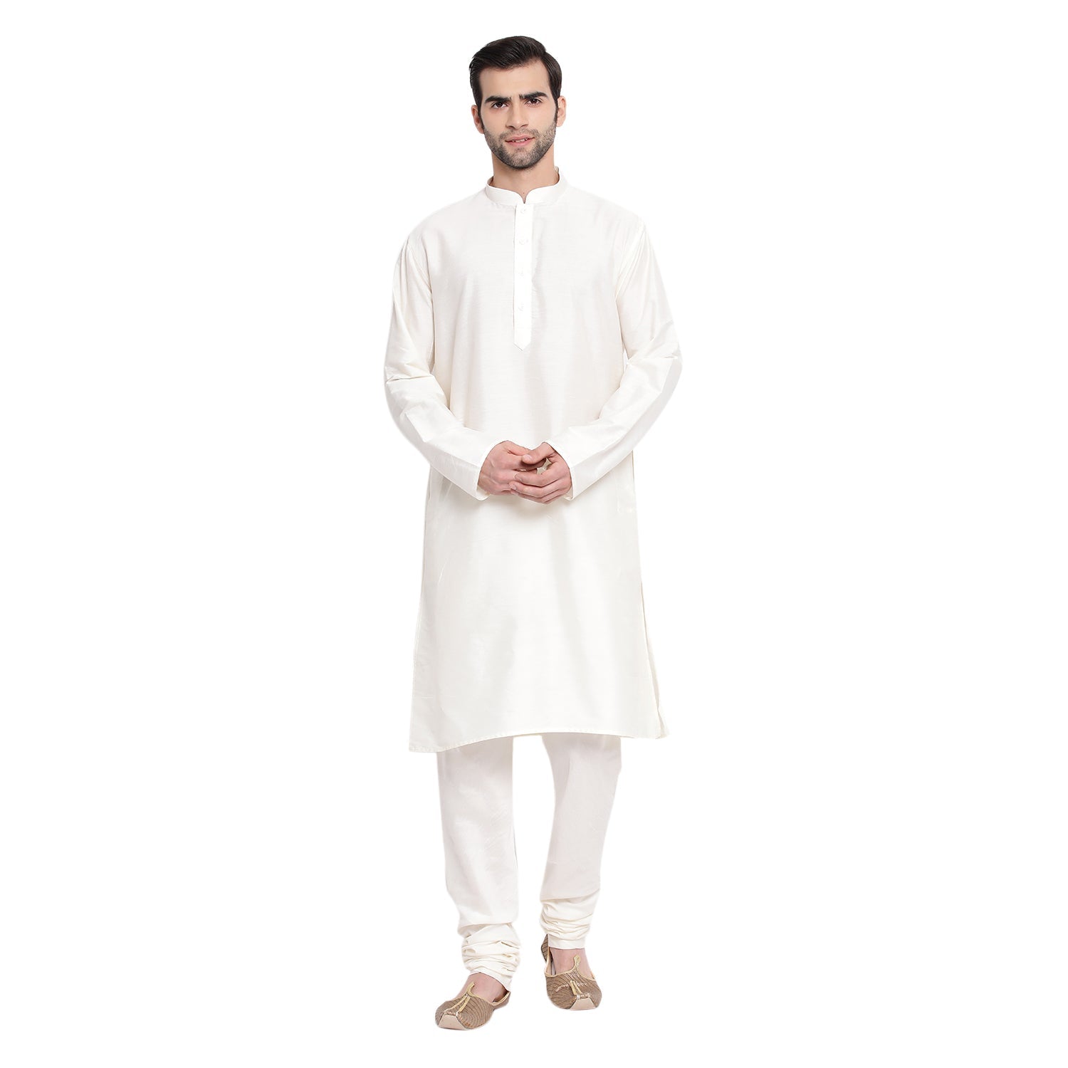 Vastramay Men's Cream Viscose Kurta Pyjama Set - Grab2buy