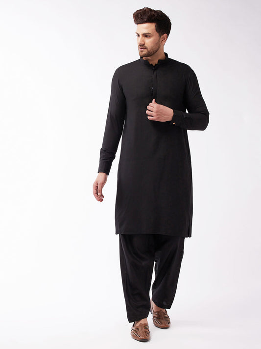 VM by Vastramay Men's Black Cotton Blend Kurta And Patiala Set | Grab2Buy