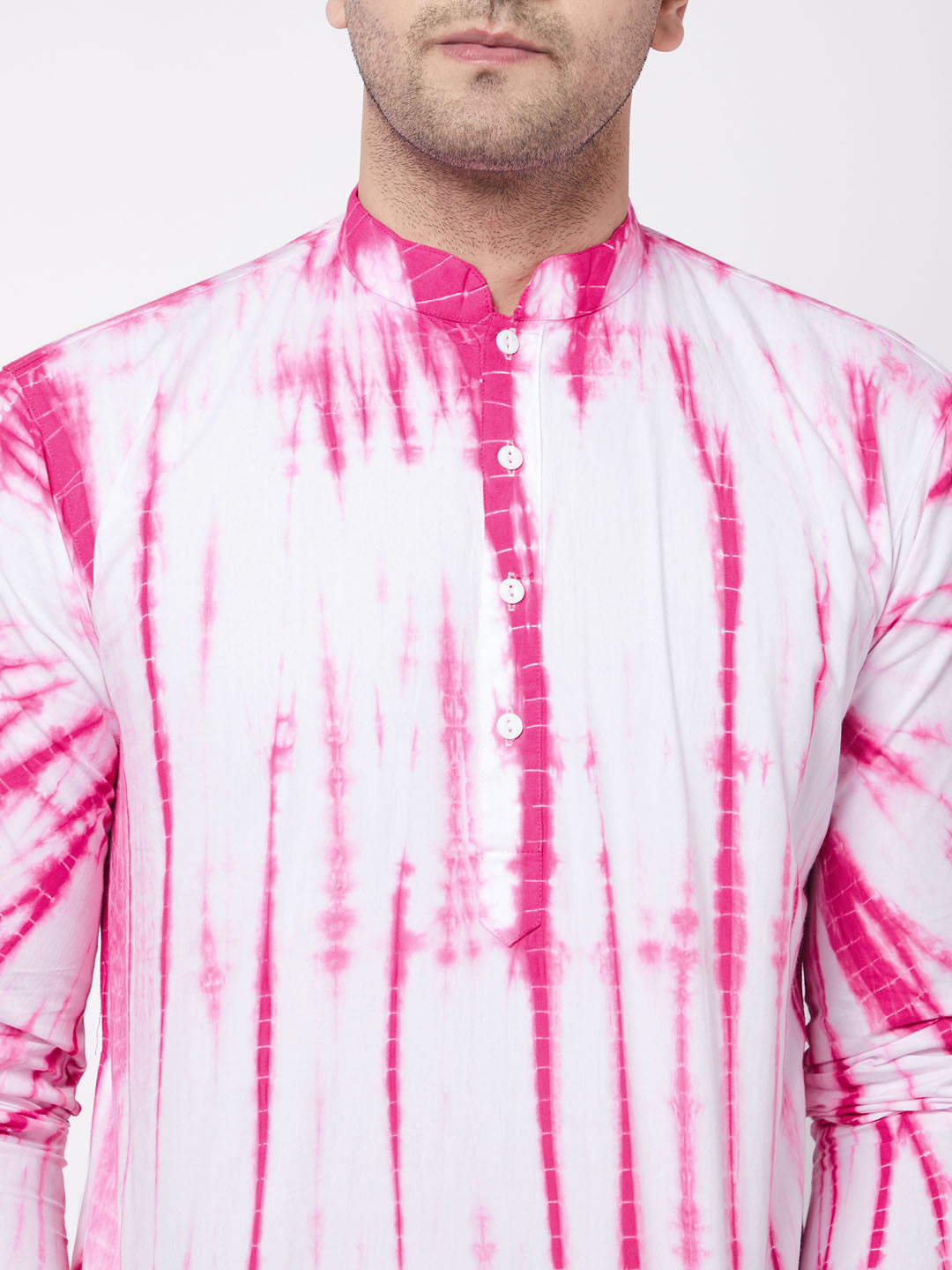 Vastramay Men's Pink And White Pure Cotton Kurta Pyjama Set - Grab2buy