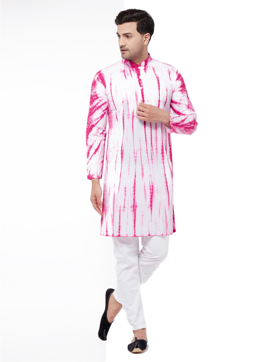 Vastramay Men's Pink And White Pure Cotton Kurta Pyjama Set - Grab2buy