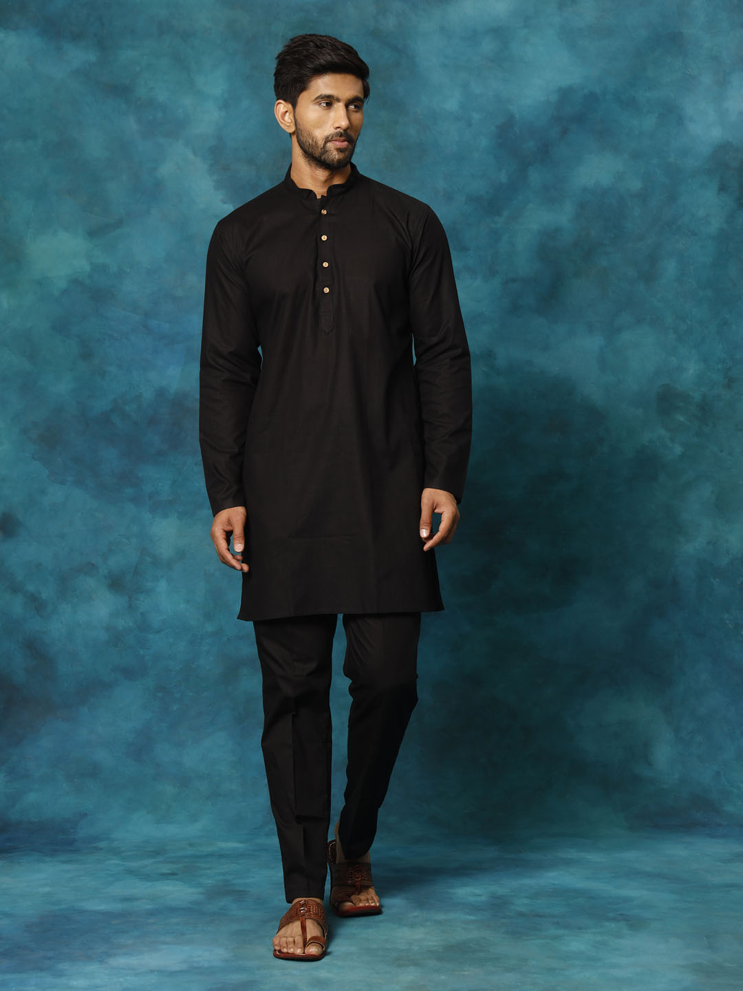 Vastramay Men's Black And White Cotton Blend Kurta Pyjama Set - Grab2buy