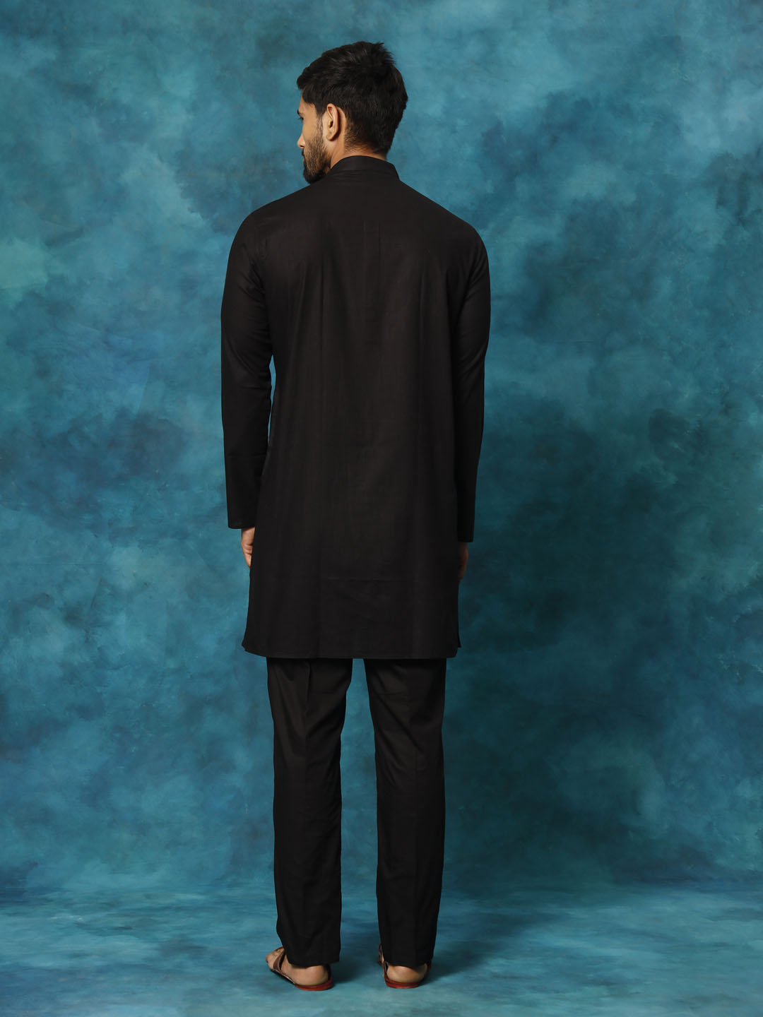 Vastramay Men's Black And White Cotton Blend Kurta Pyjama Set - Grab2buy