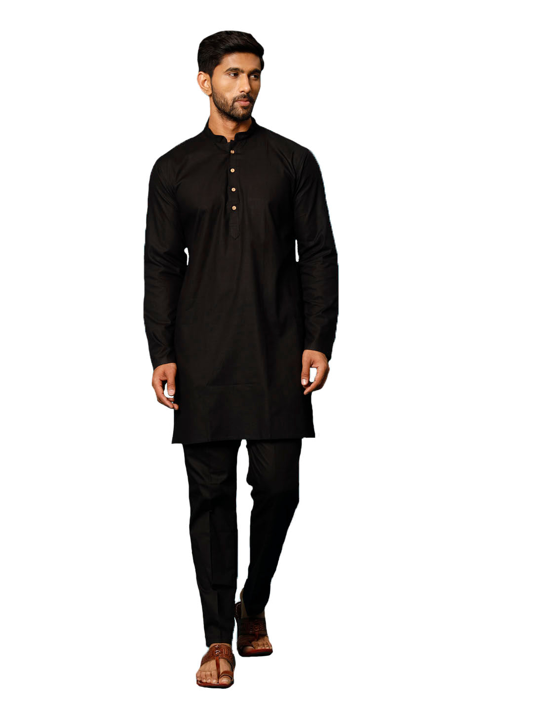 Vastramay Men's Black And White Cotton Blend Kurta Pyjama Set - Grab2buy