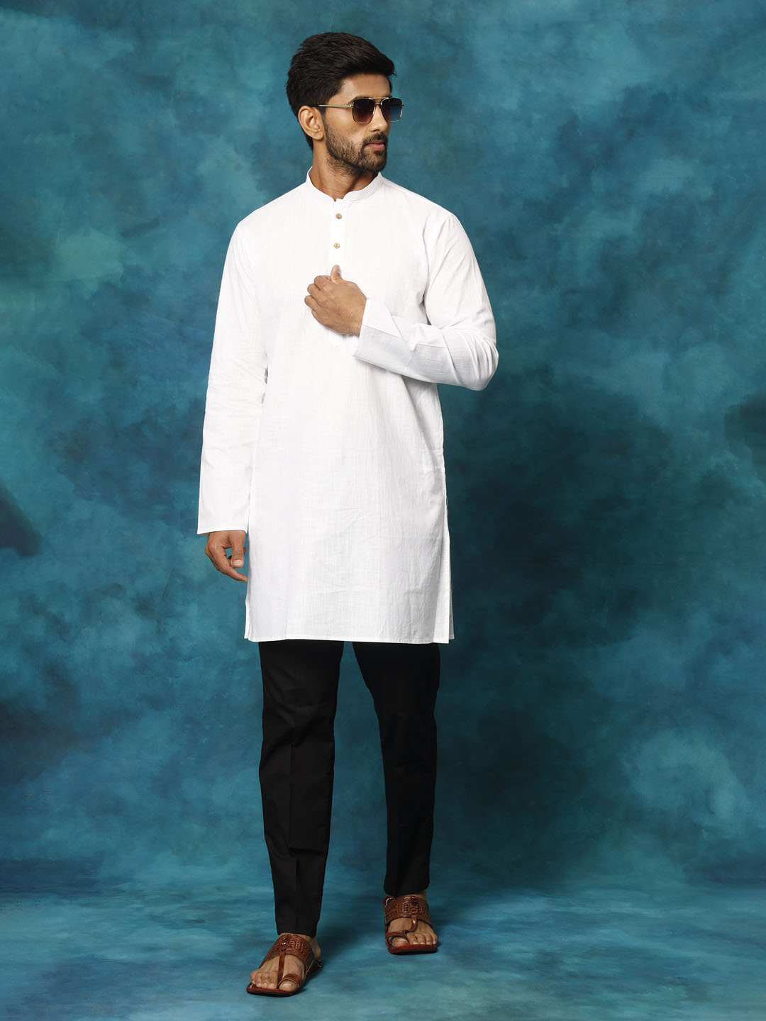Vastramay Men's White And Black Cotton Blend Kurta Pyjama Set - Grab2buy