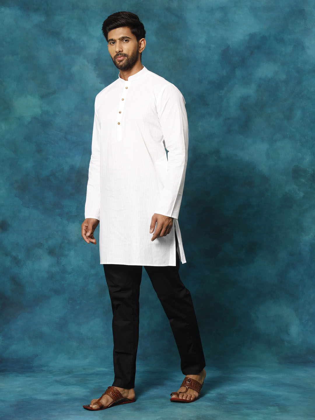 Vastramay Men's White And Black Cotton Blend Kurta Pyjama Set - Grab2buy