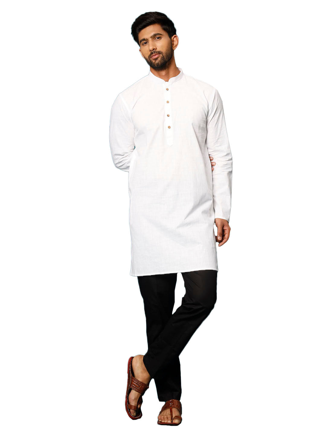 Vastramay Men's White And Black Cotton Blend Kurta Pyjama Set - Grab2buy